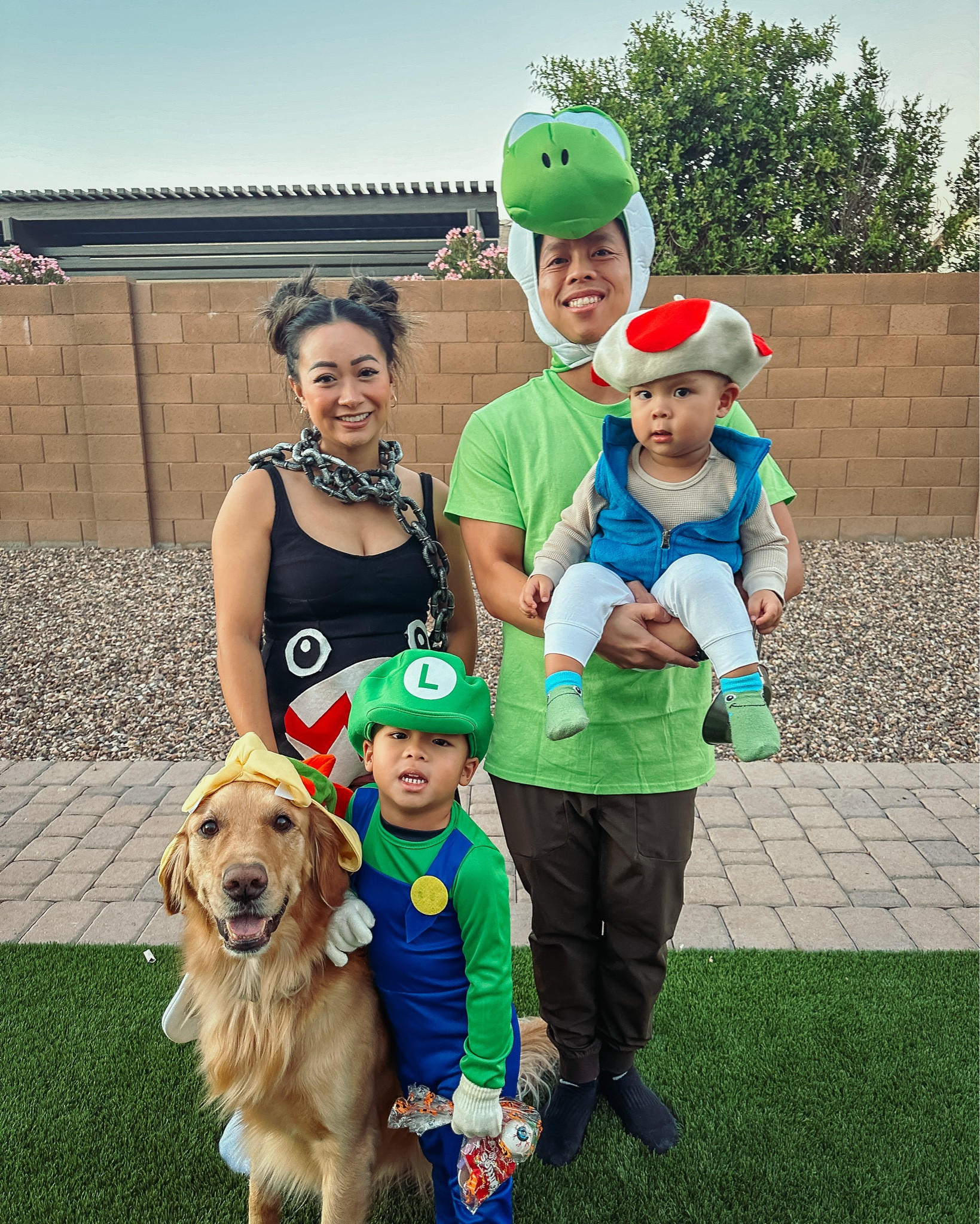 Our Mario Halloween family costume was pure chaos in the best way. The boys were Toad and Mario, my husband was Yoshi, our dog went full villain as Bowser, and I very pregnant at the time was the Bullet (or cannonball? IYKYK 😂). Honestly, being a giant flying projectile while waddling around trick-or-treating felt a little too on the nose, but it made the kids laugh and that’s what mattered. Linking the pieces we used most of it was easy Amazon finds and DIY accessories. Definitely one of our most iconic themes yet 🍄👶🏼🐾

#LTKFamily #LTKBaby #LTKSeasonal