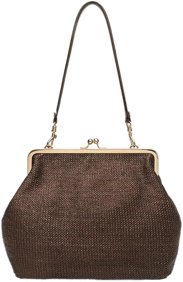 Kiss-lock Straw Hobo for Women Large Straw Beach Shoulder Bag Tote Purse Satchel | Amazon (US)