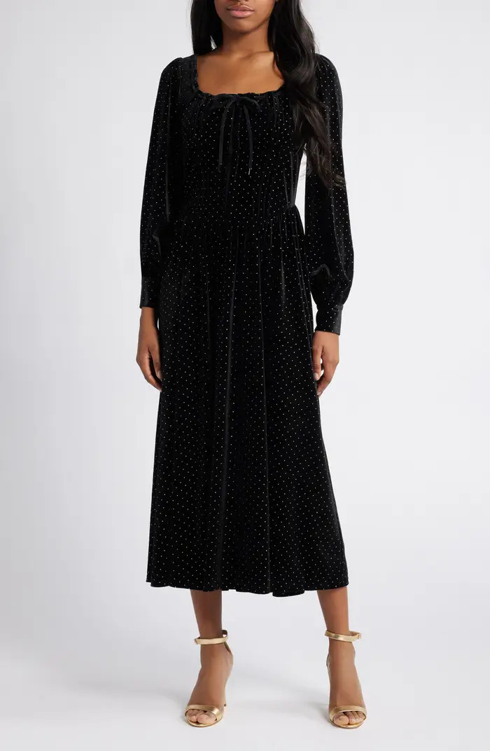 MOON RIVER Metallic Long Sleeve Velvet Maxi Dress | Nordstrom | Nordstrom