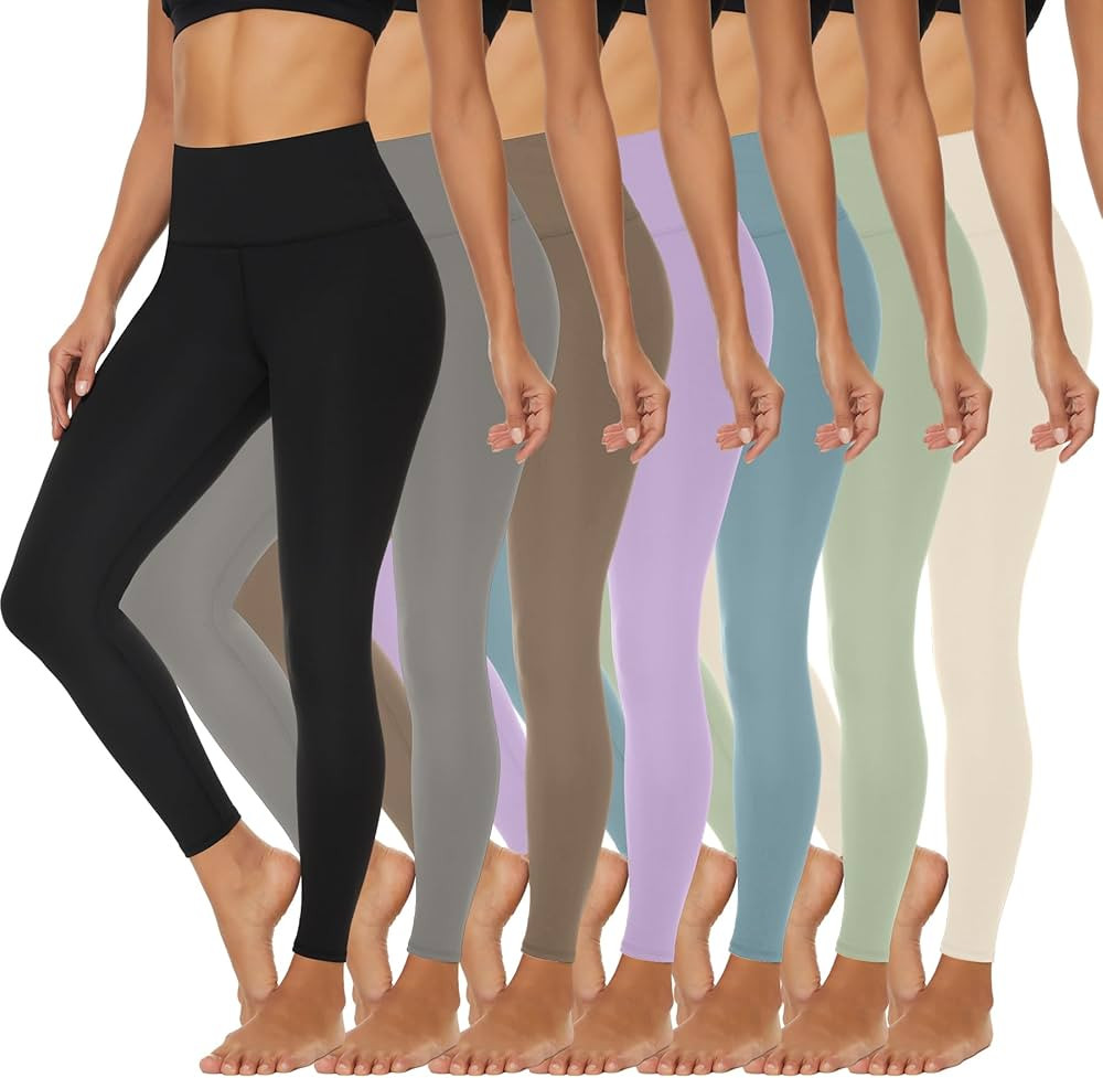 FULLSOFT 7 Pack High Waist Leggings for Women - Soft Slim Tummy Control Black Workout Yoga Pants | Amazon (US)