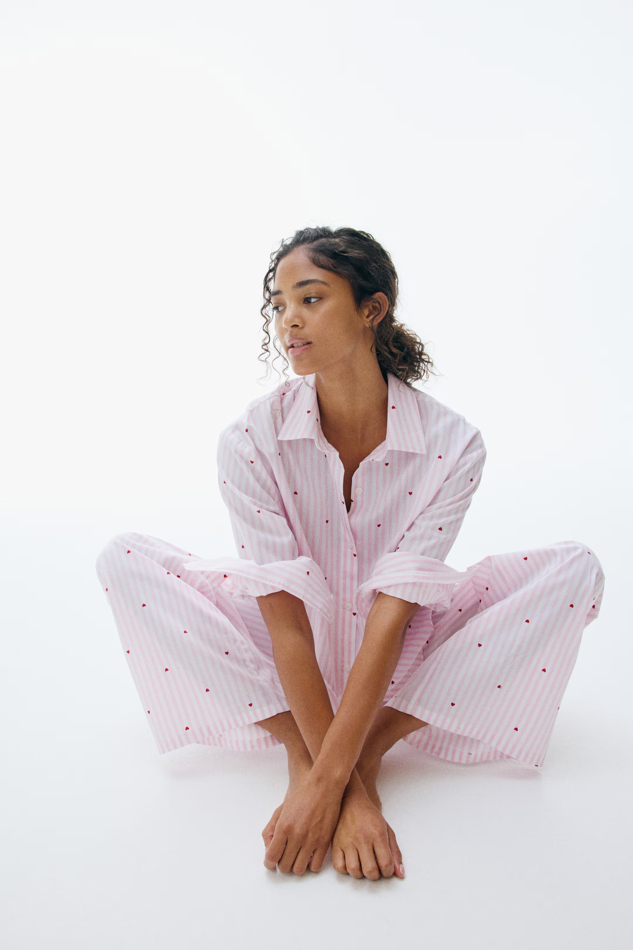 Pyjama aus Baumwollpopeline - Hellrosa/Herzen - Ladies | H&M AT | H&M (DE, AT, CH, NL, FI)