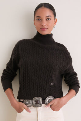 Brown Cropped Cable Cashmere Clara Turtleneck | Tuckernuck (US)