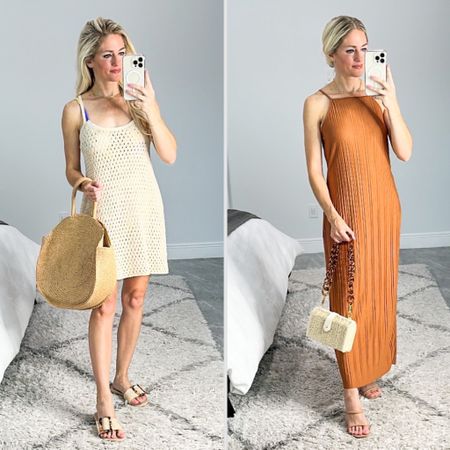 Target beach to dinner dresses! Crochet dress comes in a multi color and black. Adjustable straps. Brown dress also comes in black and purple. It’s lightweight and has a slit in the back. 

#LTKFind #LTKstyletip #LTKunder50