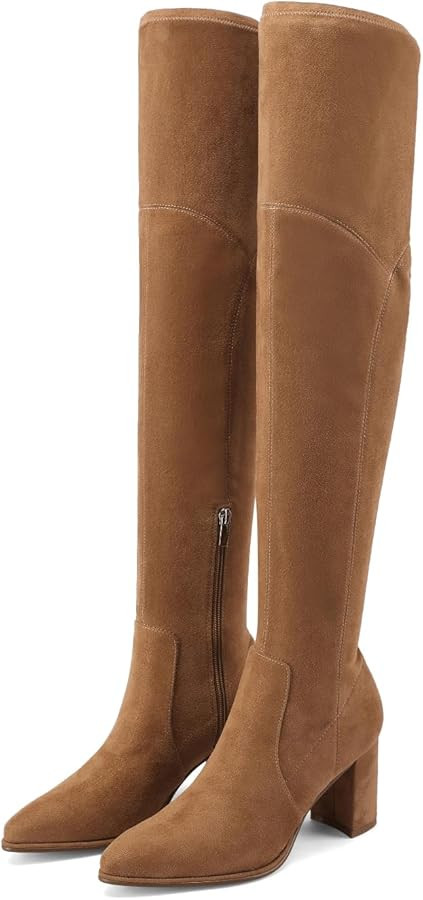 Adrizzlein Women's Over the Knee Boots Suede Thigh High Boots Chunky Block Heel Pointed Toe Stret... | Amazon (US)