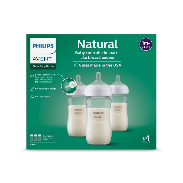Philips Avent 3pk Glass Natural Baby Bottle with Natural Response Nipple - Clear - 8oz | Target