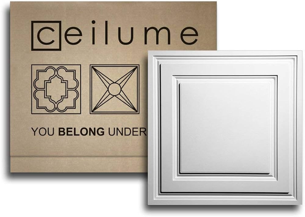 Ceilume Ceiling Tile; 2x2 Ceiling Tiles - Stratford Ultra-Thin Feather-Light - Use in 1" T-Bar Su... | Amazon (US)
