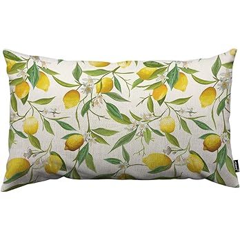 HOSNYE Lemon Throw Pillow Cover Fruits and Leaves Floral Linen Fabric for Couch Bed Sofa Car Wais... | Amazon (US)