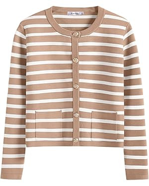 ANRABESS Women Striped Cardigan Sweaters Button Down Cropped Knit Lady Jackets Coat 2025 Fall Out... | Amazon (US)
