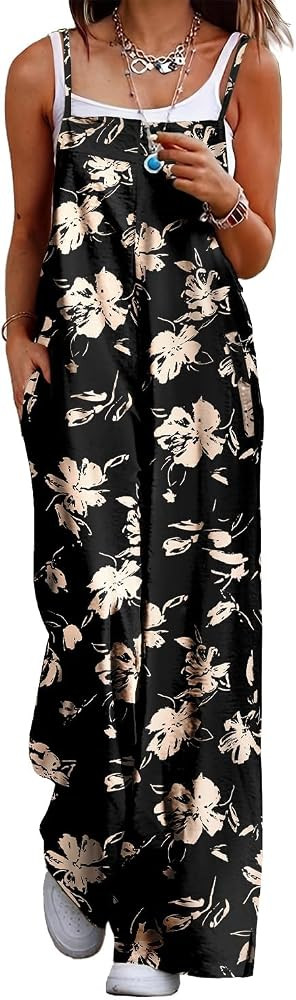 YESNO Women's Summer Boho Cotton Casual Jumpsuits Wide Leg Overalls Floral Print Baggy Rompers wi... | Amazon (US)