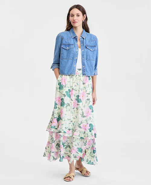 On 34th Women's Tiered Chiffon Pull-On Floral Maxi Skirt, Macy's Exclusive - Macy's | Macy's