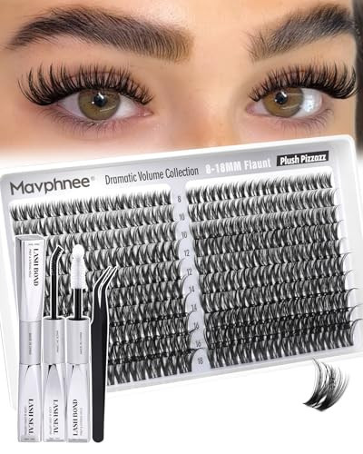 Flaunt Lash Clusters Kit Wispy Cluster Eyelash Extensions 8-18MM Volume Individual Lashes CD Curve Wet Look Eyelash Clusters with Lash Bond and Seal Kit by Mavphnee | Amazon (US)