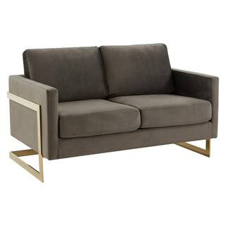Lincoln Modern 55"" Mid-Century Modern Upholstered Velvet Loveseat with Gold Frame in Dark Grey | The Home Depot