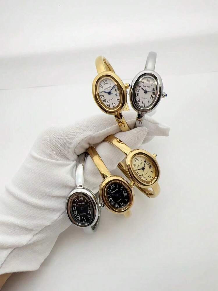 1pc Ladies' Watch, Golden Watch, Classic Oval-Shaped Case With Roman Numeral Dial, Suitable For D... | SHEIN