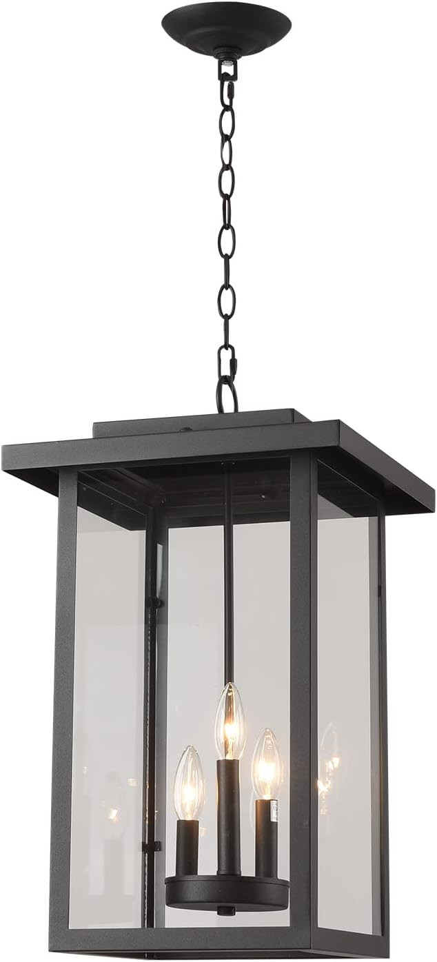 Outdoor Pendant Light Exterior Hanging Lantern, Large Outdoor Hanging Porch Light, Matte Black Fi... | Amazon (US)
