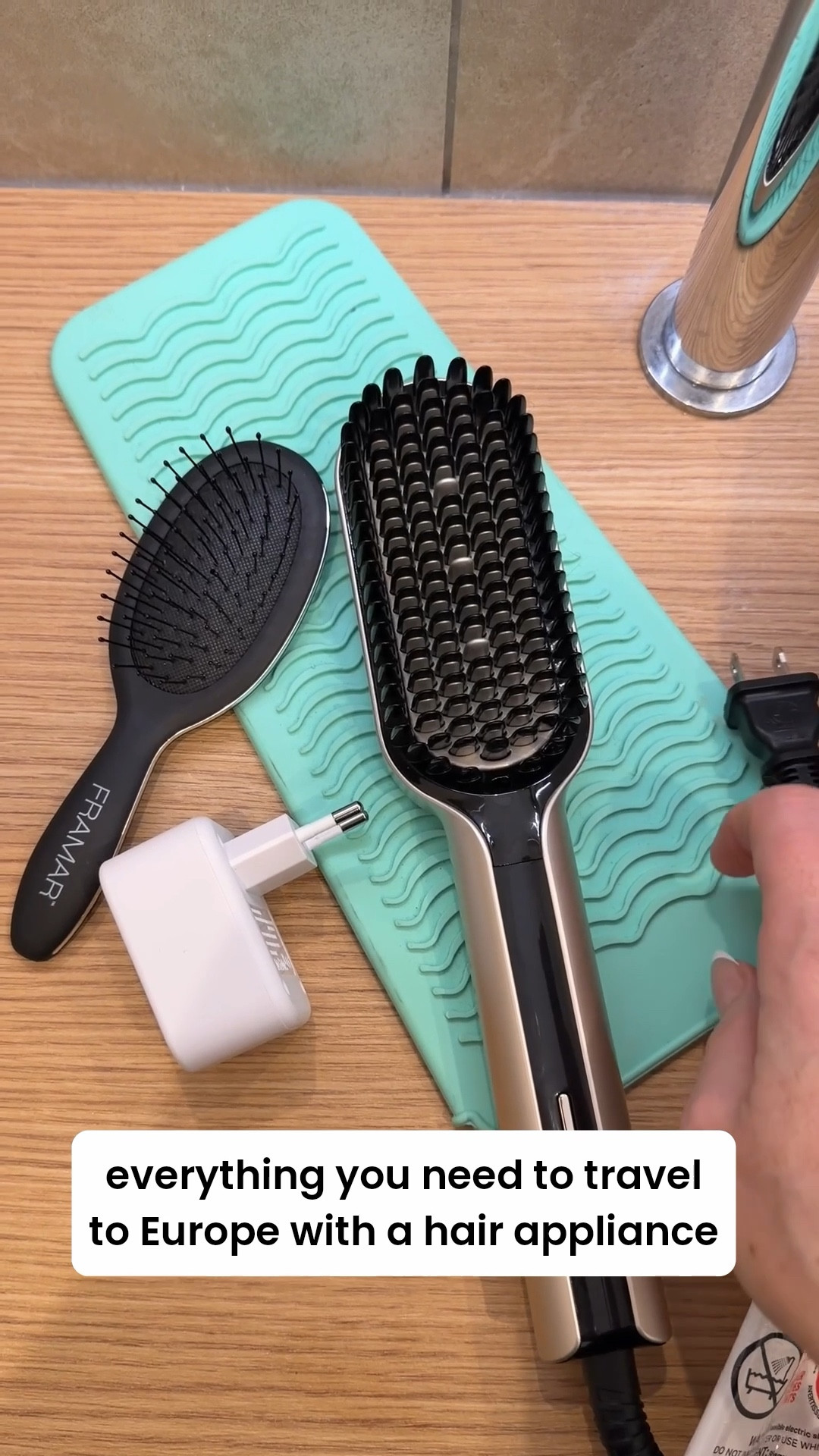 I normally use my Dyson at home, and every time we travel I’m reminded that I’m just not going to be able to do my hair. I got this dual voltage straightening brush for my birthday and it’s been the best addition to my travel bag. Also including my favorite European adapter, my favorite travel brush, and my heat mat (which also great for packing hot tools up last minute while still hot). 

Travel essentials 
Travel favorites
Travel hygiene


#LTKTravel