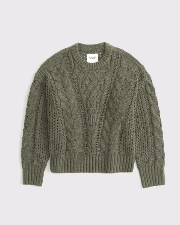 Textural Stitch Cable Crewneck Sweater | Abercrombie & Fitch (US)