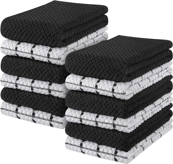 Utopia Towels Kitchen Towels, 15 x 25 Inches, 100% Ring Spun Cotton Super Soft and Absorbent Blac... | Amazon (US)