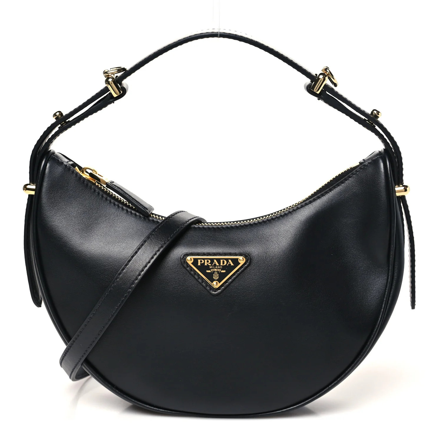 Prada Soft Calfskin Arque Shoulder Bag Black 1836289 | FASHIONPHILE (US)
