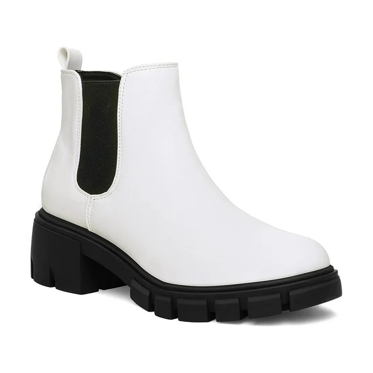 Pennysue Women's White Platform Chelsea Boots Ankle Boots Size 8 - Walmart.com | Walmart (US)
