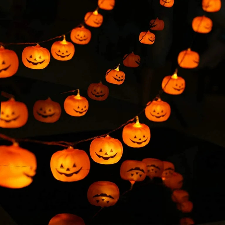LED Pumpkin Lights Halloween String Lights Home and Outdoor Decoration, Flickering, Steady Orange... | Walmart (US)