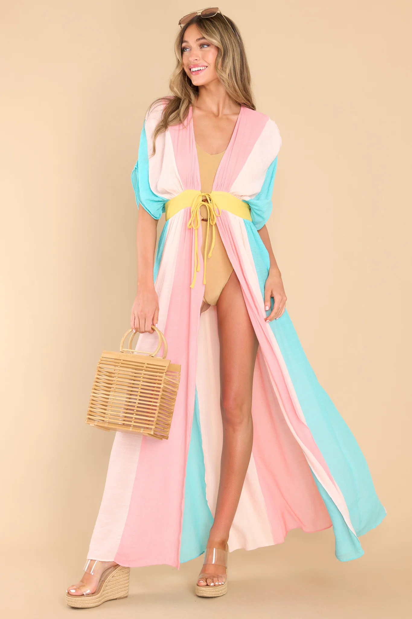 Sweet Nothings Coral Multi Stripe Dress Cover Up | Red Dress 