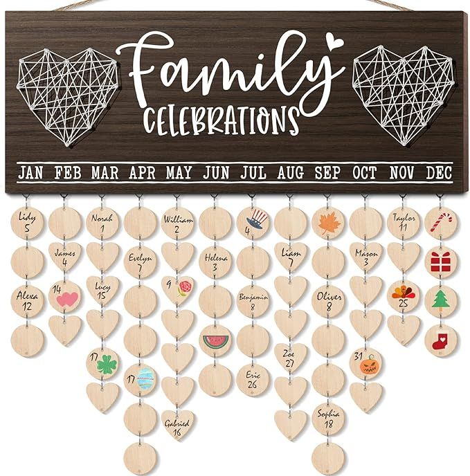 Christmas Gifts for Mom Grandma from Daughter, Wooden Family Birthday Reminder Calendar Board Wal... | Amazon (US)