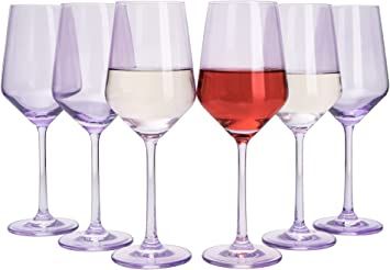 Set of 6 Colored Wine Glasses - 12 oz Hand Blown Italian Style Crystal Bordeaux Wine Glasses - Pr... | Amazon (US)