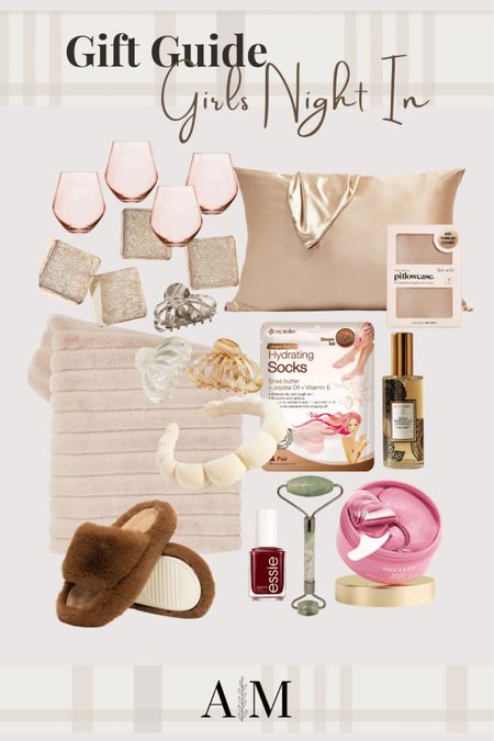 Gift guide for girls night in! The only thing we didn’t add was their favorite bottle of wine!

Girls night in  Gift guide  Holiday  Holiday season  Seasonal  Self care  Beauty  Spa  Silk pillowcase  Wine glass  Coasters  Headband  Foot mask  Perfume  Blanket  Slippers  Nail polish  Jade roller  Claw clip

#LTKGiftGuide #LTKbeauty #LTKSeasonal