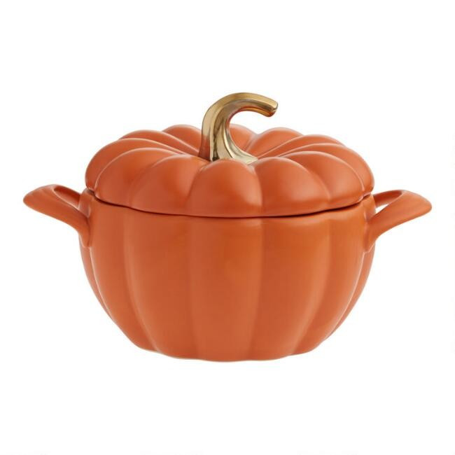 Round Ceramic Pumpkin Casserole with Lid | World Market