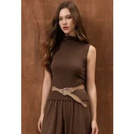 Cowl Neck Sleeveless Knit Top in Brown for Office Days & Weekend Gatherings | Chicwish