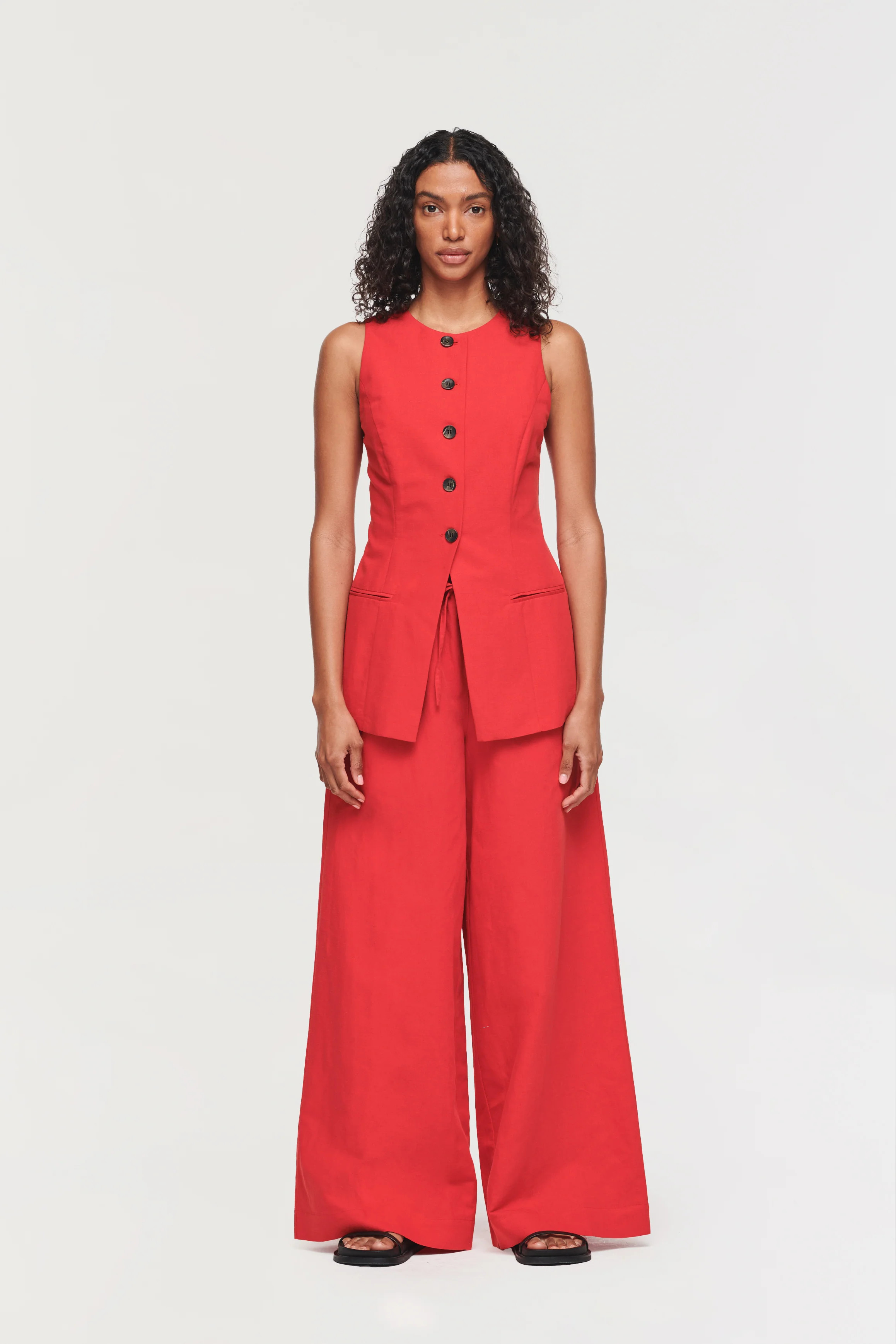 Leo | Long Line waistcoat in Red Linen | ALIGNE | ALIGNE USA