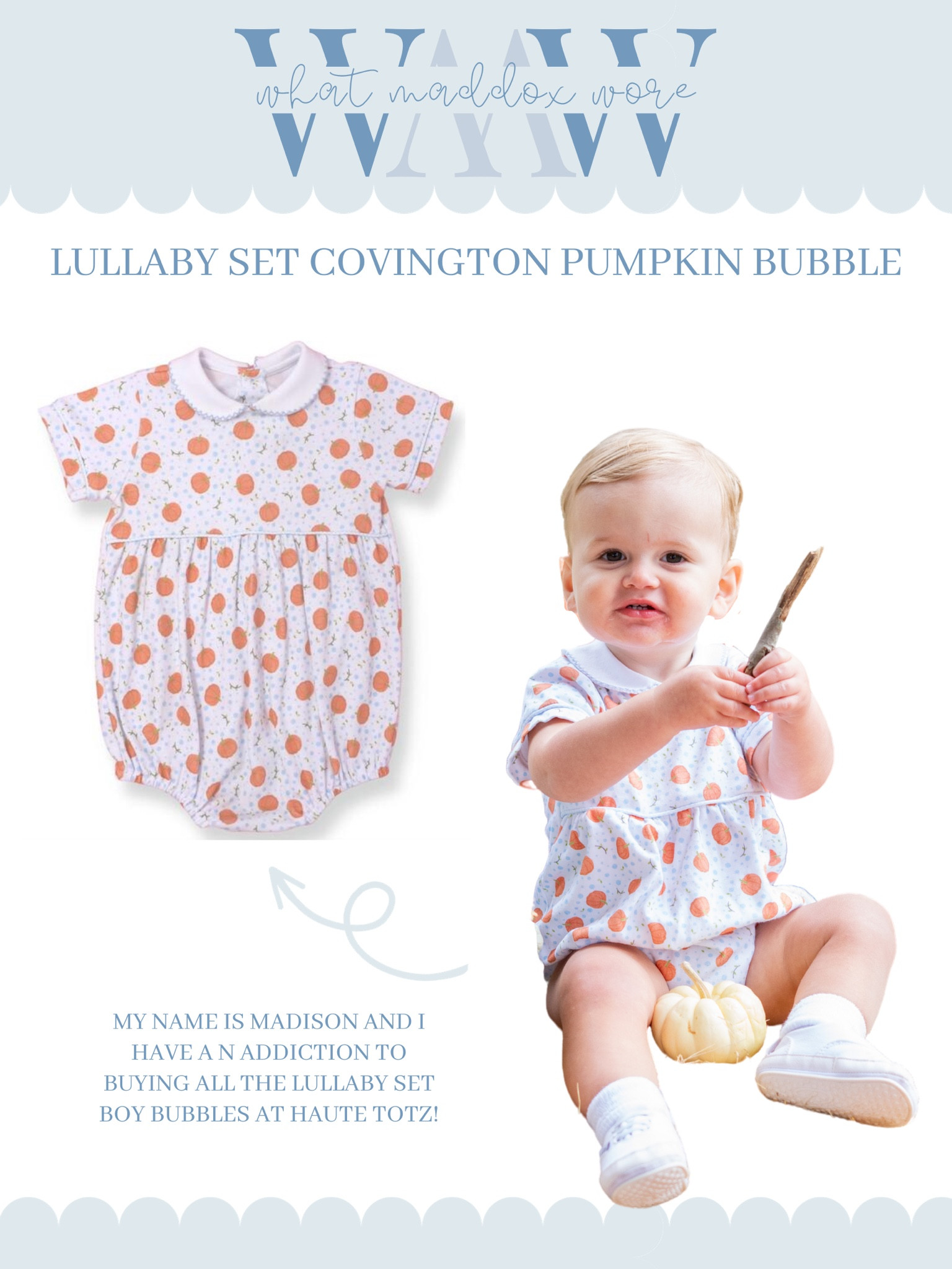 WMW - what Maddox wore 🤍 Lullaby Set Covington Pumpkin Bubble from Haute Totz 

#LTKSeasonal #LTKHalloween #LTKHoliday