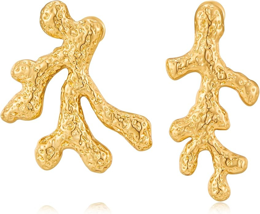 WOWORAMA Chunky Sea Shell Earrings for Women Gold Seashell Coral Reef Earrings Ocean Sea Pearl St... | Amazon (US)