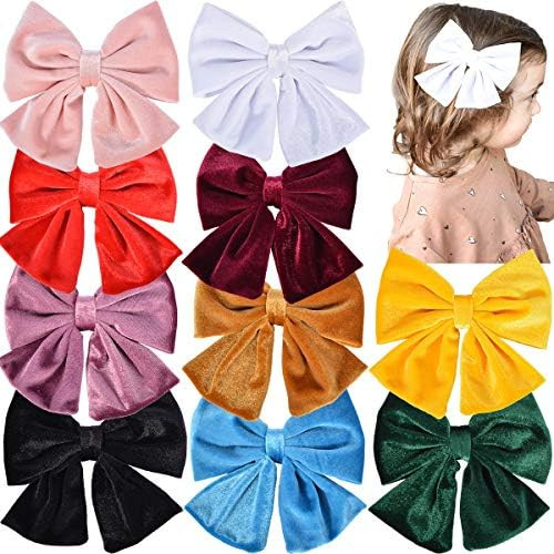 Velvet Hair Bows Girls 6" 10PCS Big Boutique Alligator Clips Vintage Accessories for Baby Toddler... | Amazon (US)