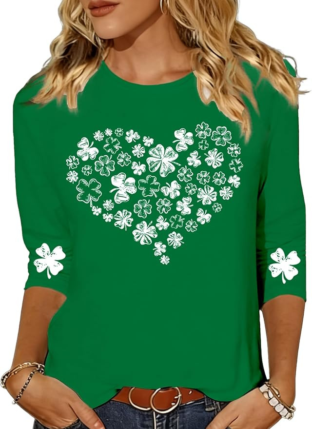 St Patricks Day Shirt for Women 3/4 Long Sleeve Love Shamrock Paddys Day Shirts Irish Lucky Clove... | Amazon (US)