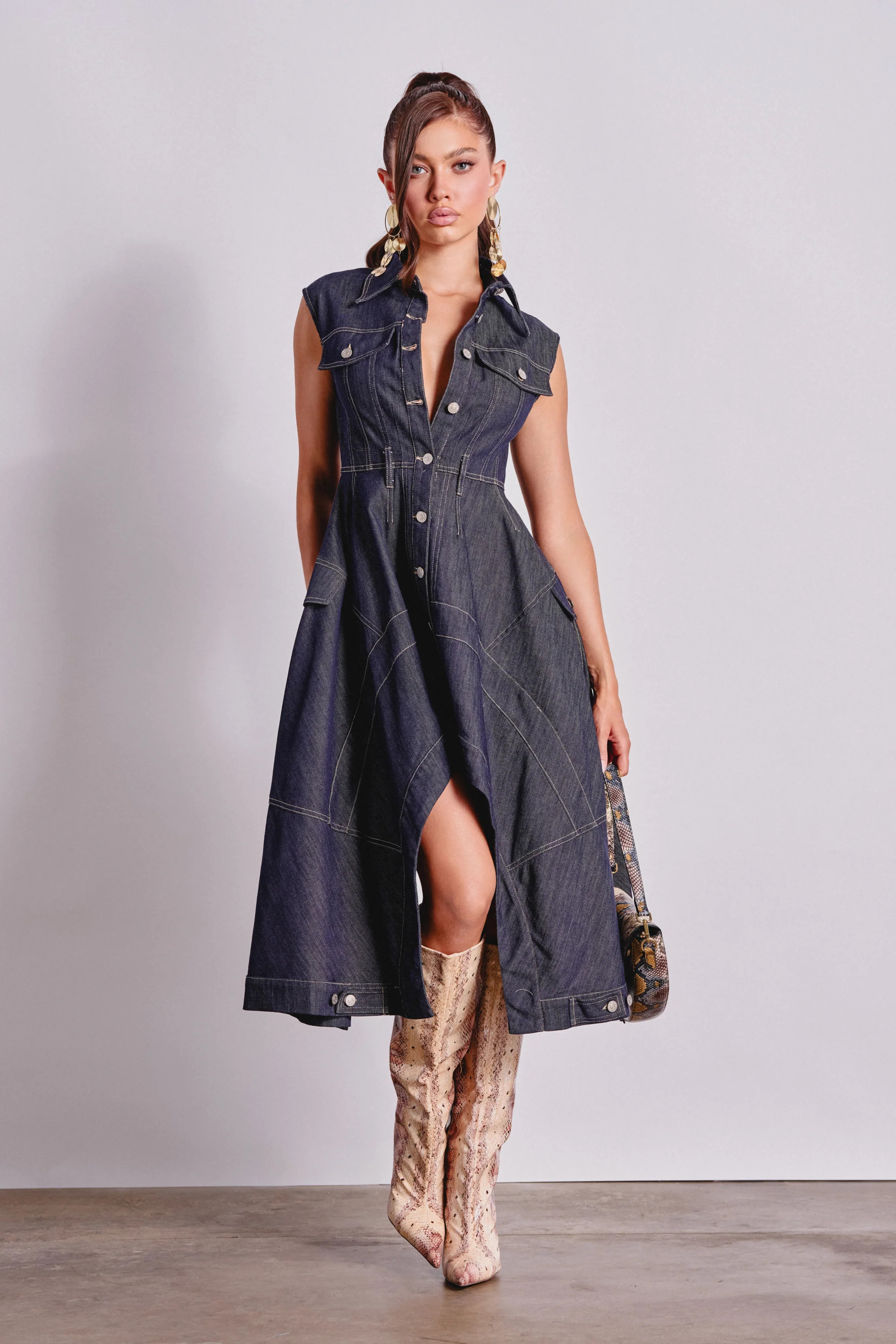 MADELINE BUTTON UP DENIM MIDI DRESS | AKIRA
