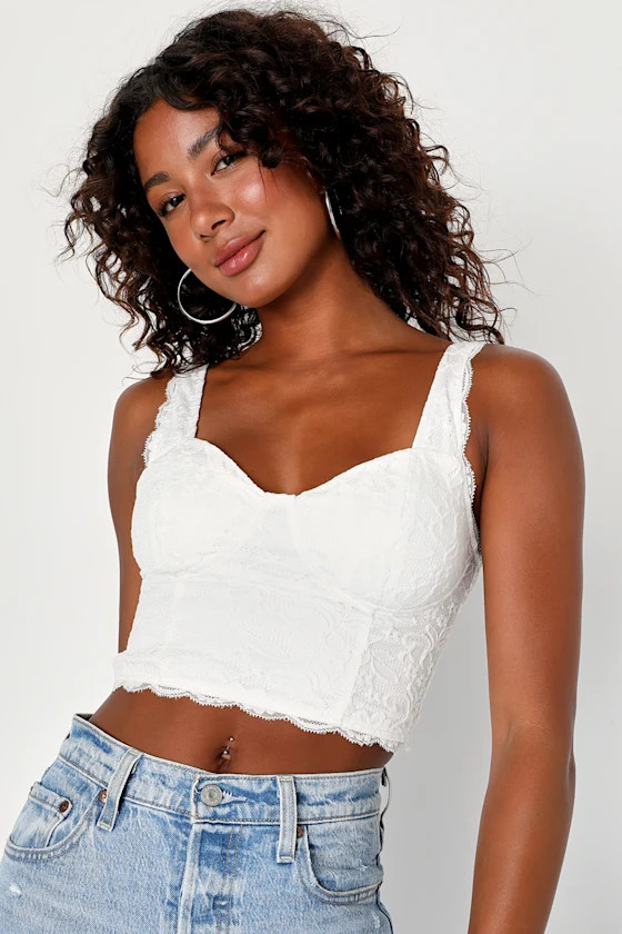 Flirtatious Attitude Ivory Lace Bustier Cami Crop Top | Lulus