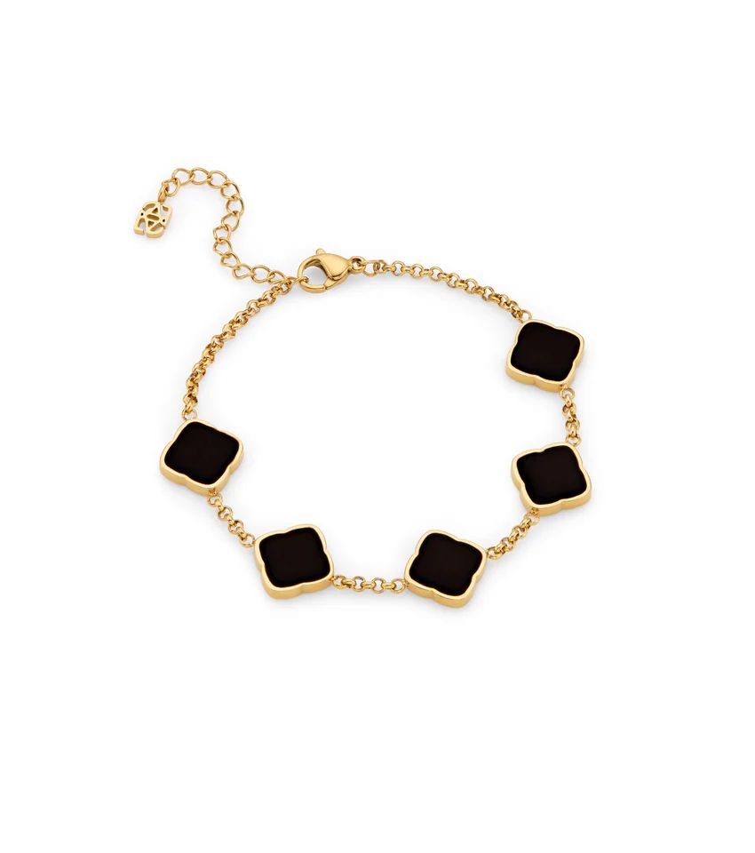 Black Enamel Multi Clover Bracelet (Gold) | Abbott Lyon