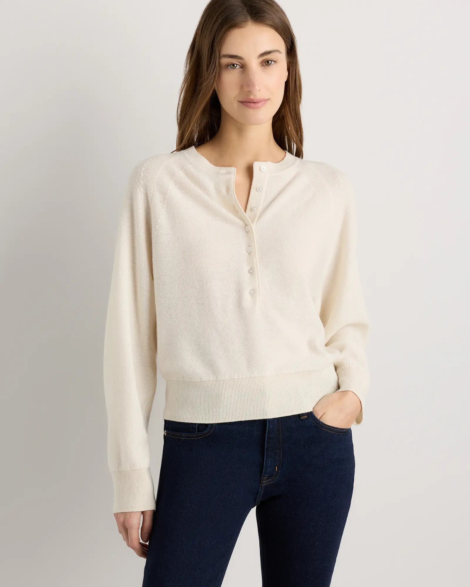 Mongolian Cashmere Dolman Sleeve Henley Sweater | Quince