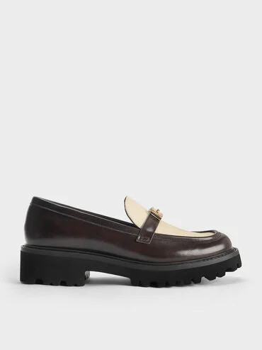 Lando Canvas Two-Tone Metallic-Accent Platform Loafers
    
         - Multi | Charles & Keith UK