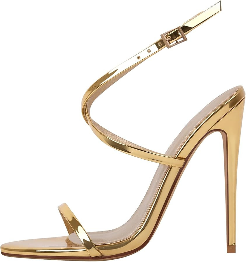 Strappy High Stiletto Heels, Ankle Strap Buckle Heeled Womens Sandals, Sexy Comfort Open Round To... | Amazon (US)