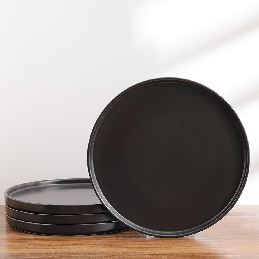 Stone Lain Coupe - Celina Stoneware Round Dinner Plates Set, 4-Piece, Black Matte | Amazon (US)