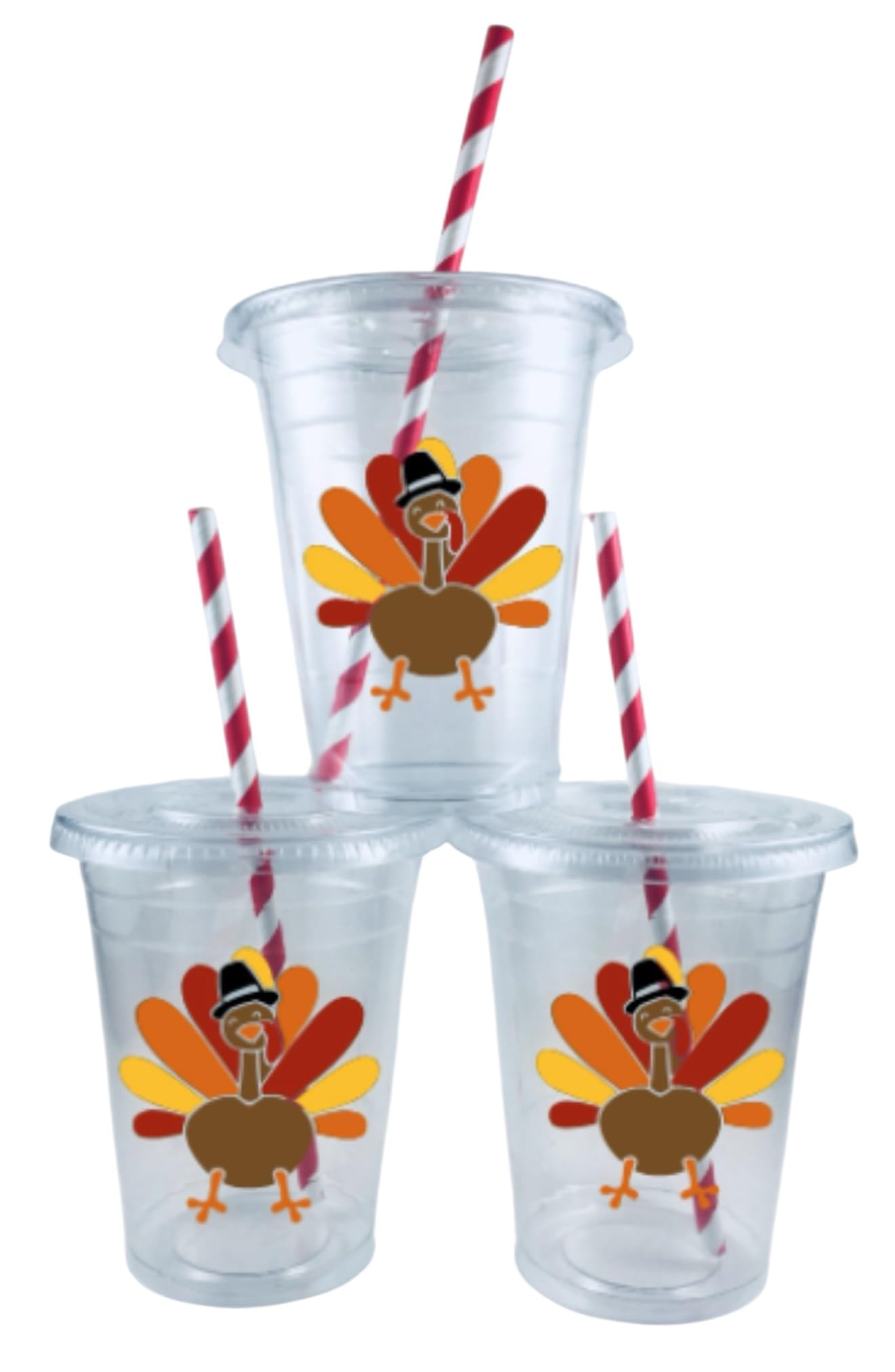 Thanksgiving Turkey Cups Disposable Set 12 Turkeys Lids Straws Kids Table | Amazon (US)
