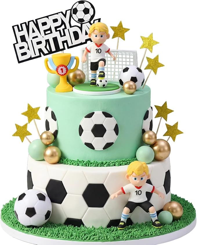 25Pcs Soccer Player Cake Topper Soccer Ball Cake Decorations for Sport Theme Party Supplies | Amazon (US)