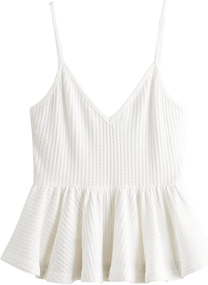 SweatyRocks Women's Casual Knit Top Sleeveless Ruffle Hem V Neck Peplum Crop Tank Top | Amazon (US)