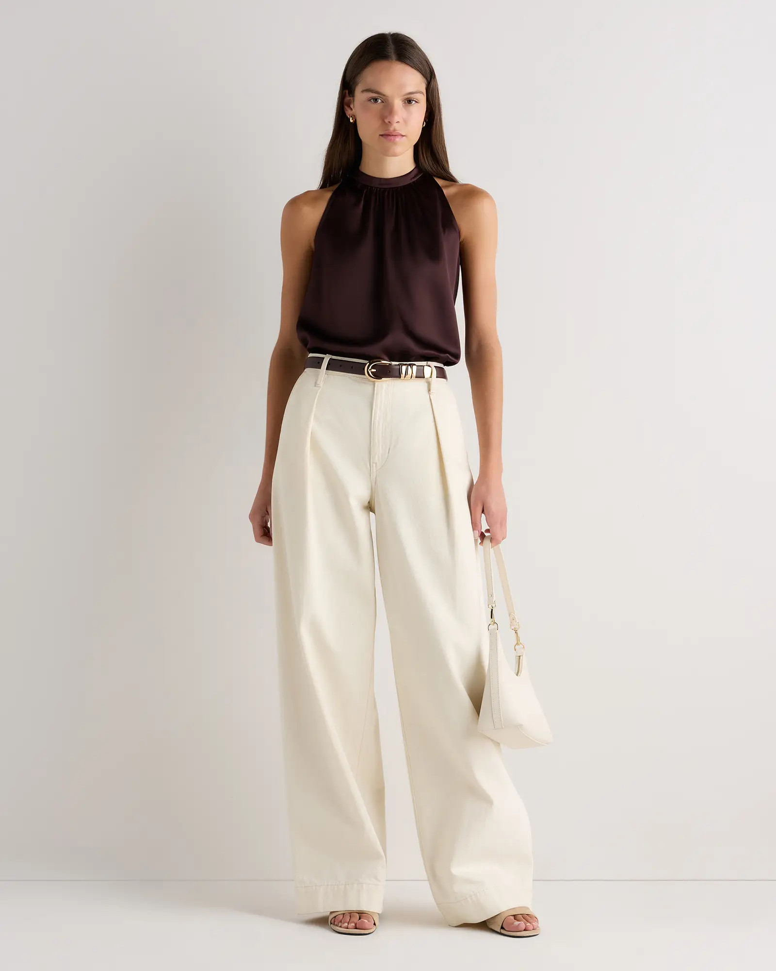 100% Washable Silk Halter Top in Chocolate Plum Brown | Quince