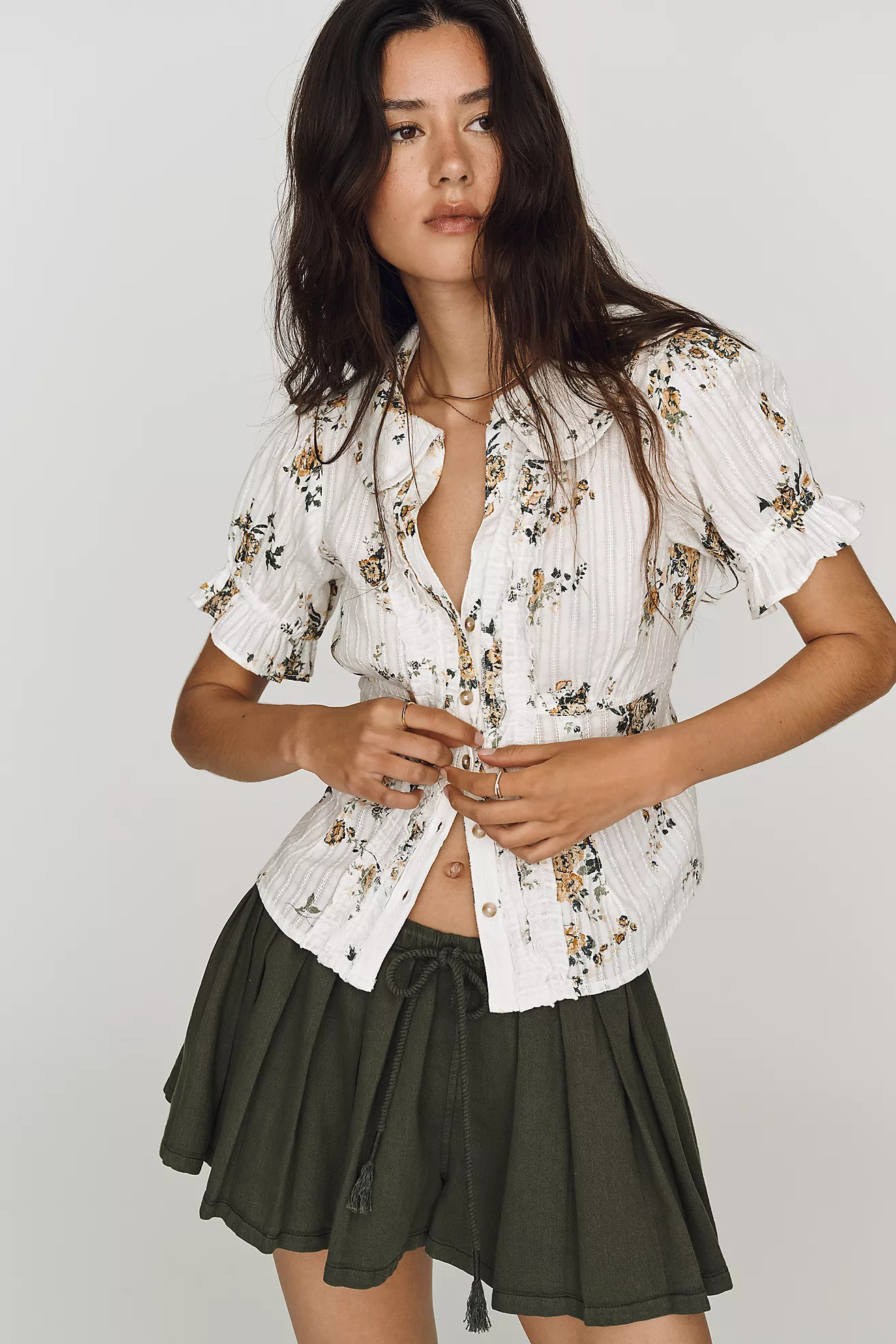 Pilcro Keira Waisted Tuxedo Blouse | Anthropologie (US)
