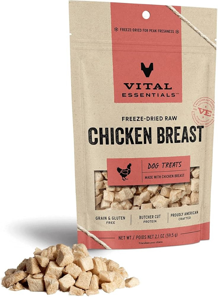 Vital Essentials Freeze Dried Raw Single Ingredient Dog Treats, Chicken Breast, 2.1 oz | Amazon (US)