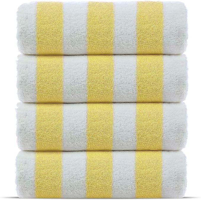 Premium Quality 100% Cotton Turkish Cabana Thick Stripe Pool Beach Towels 4-Pack (Yellow, 30x60 I... | Amazon (US)