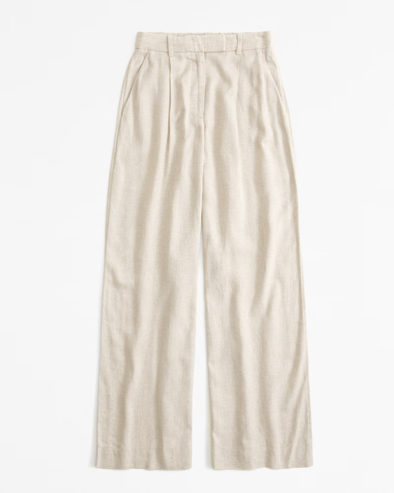Women's Linen-Blend Tailored Ultra Wide-Leg Pant | Women's Clearance | Abercrombie.com | Abercrombie & Fitch (US)